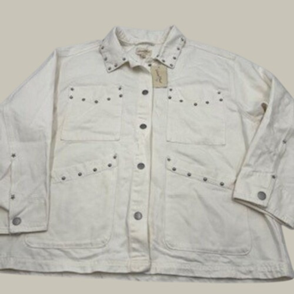 Universal Thread white Studded Denim Chore Jacket XXL Star Utility‎ Coat NEW